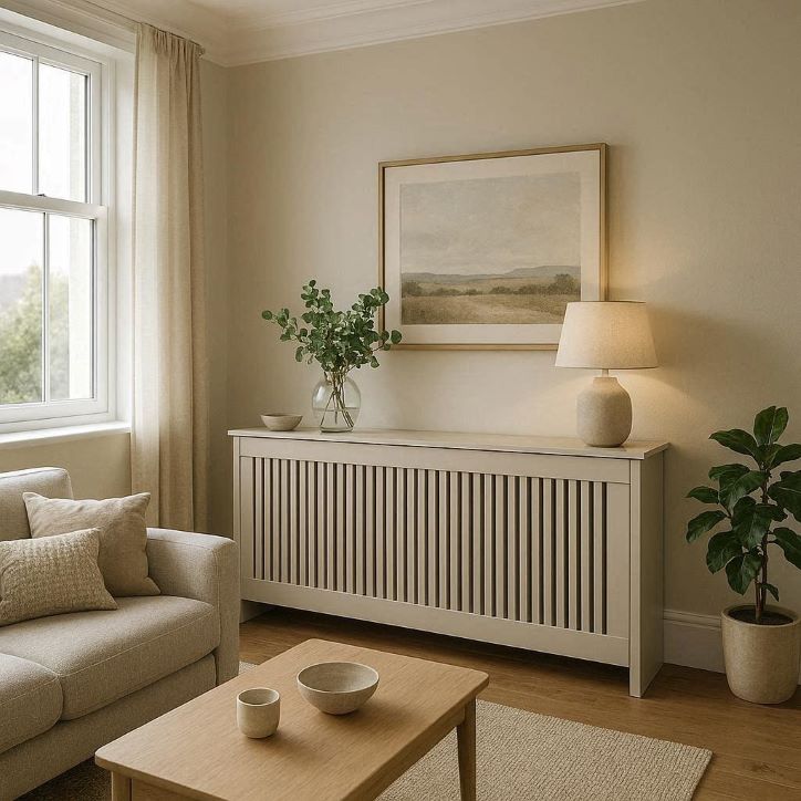 sleek radiator cover styled as a console table